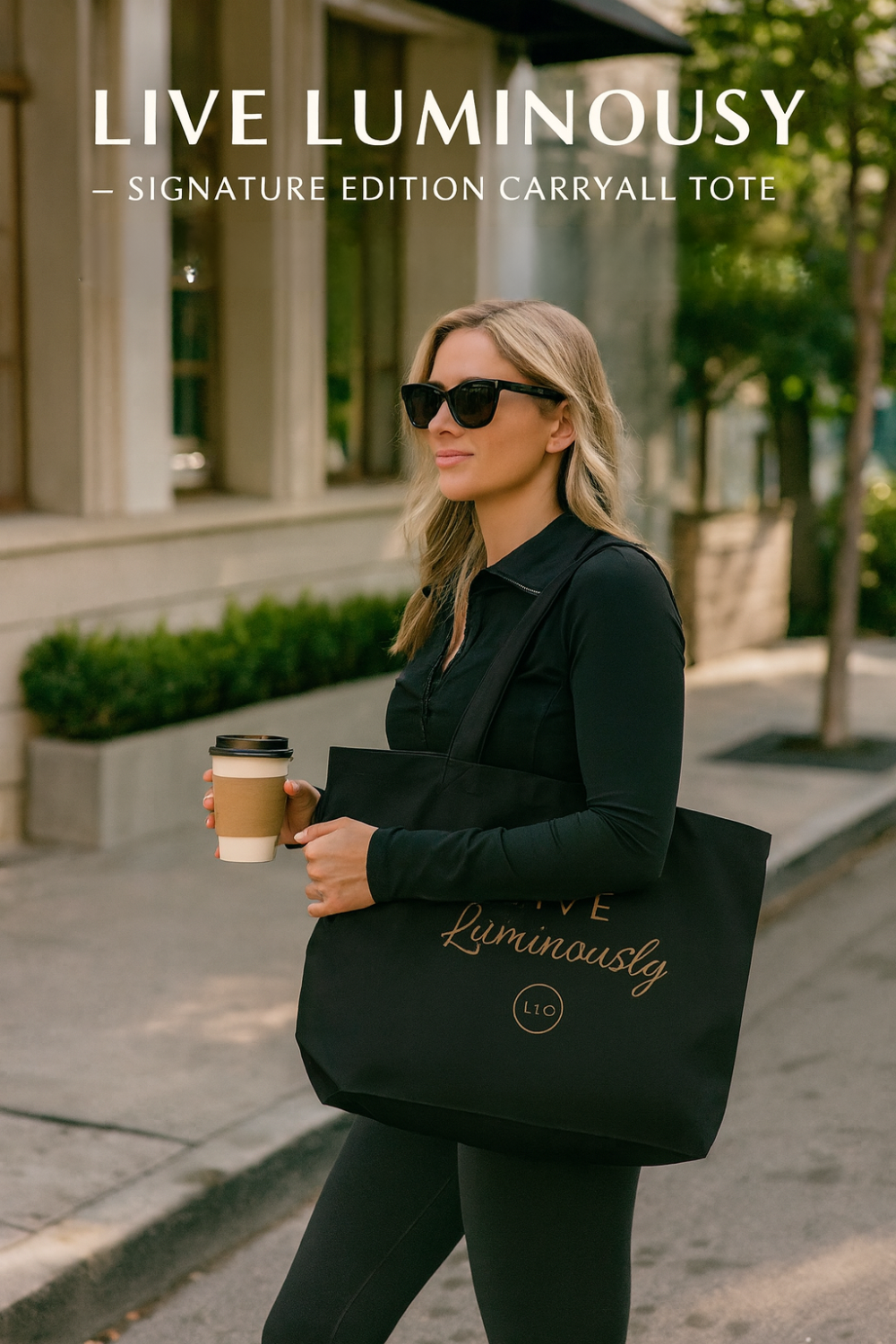 Live Luminously – Signature Edition Carryall Tote in Gold Writing – Market to Martini