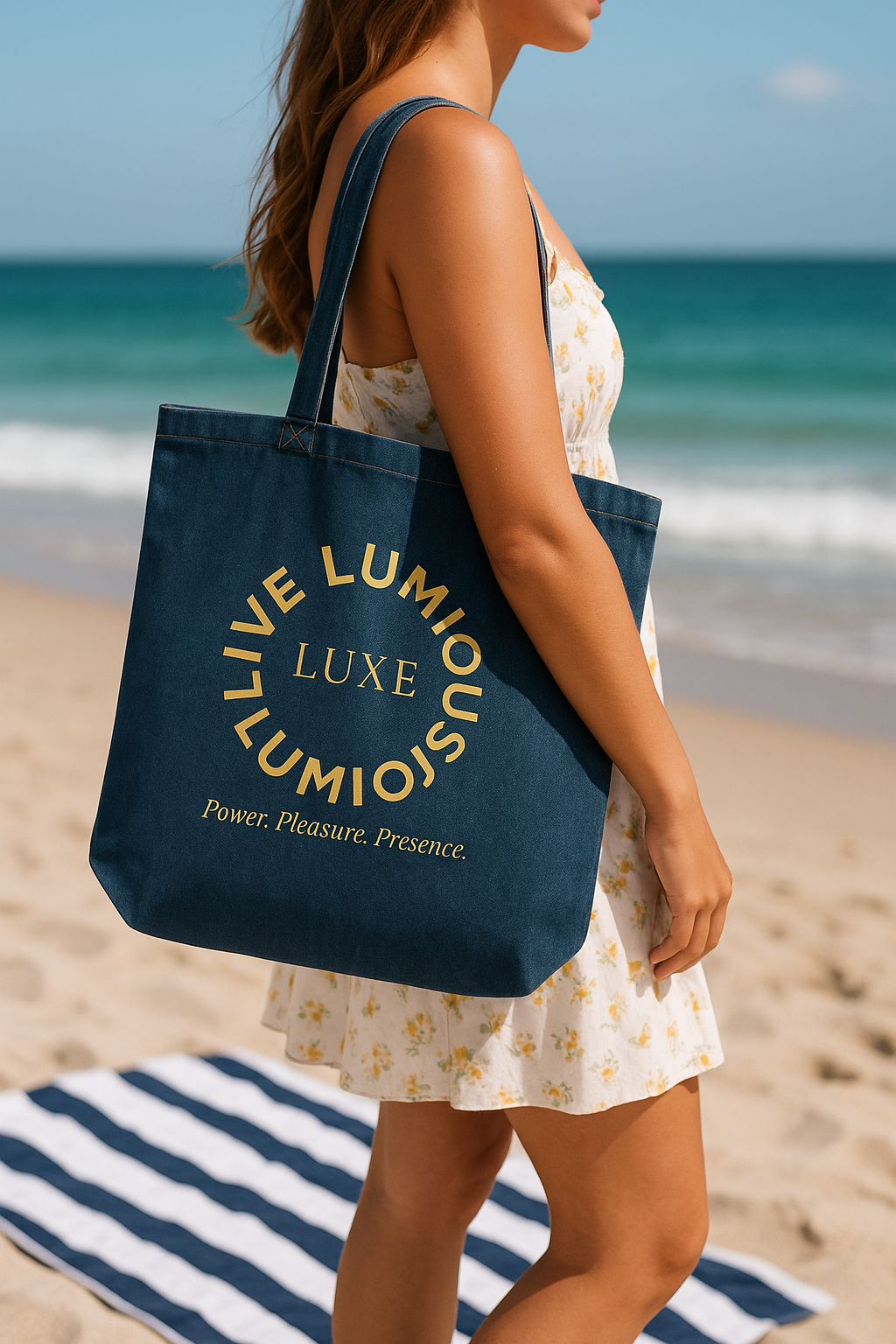 Live Luminously - Limited Luxe Denim & Gold Tote — Collector’s Artefact