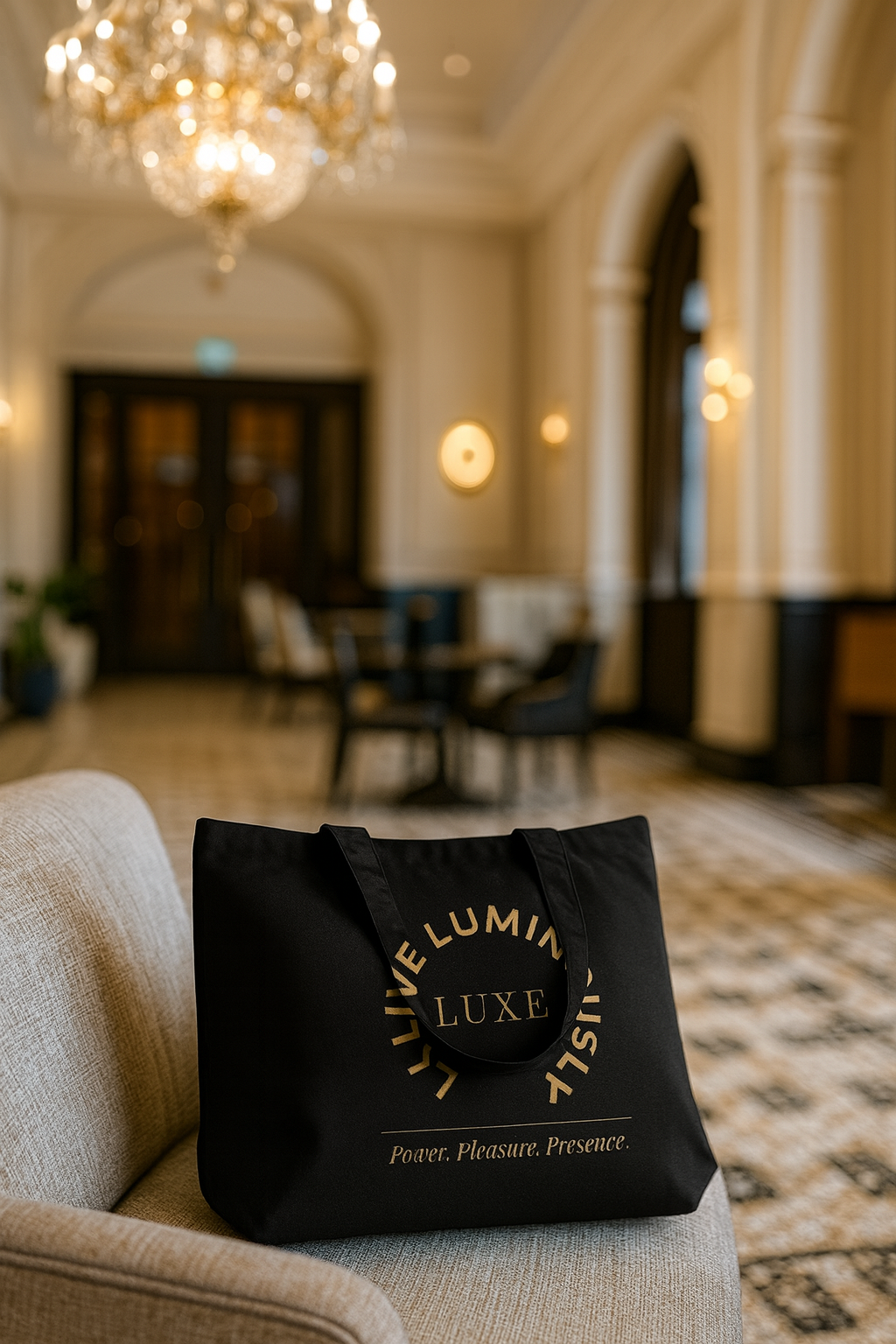 Live Luminously – Platinum Edition Carryall Tote in Gold Writing - Market to Martini