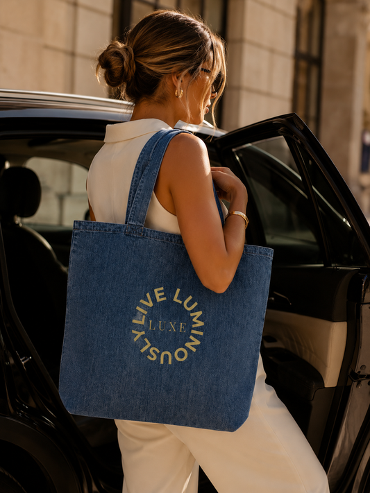 Live Luminously - Limited Luxe Denim & Gold Tote — Collector’s Artefact