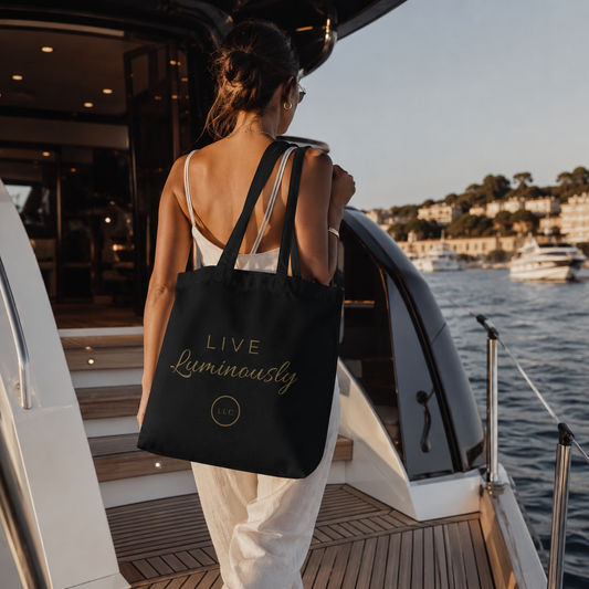 Live Luminously – Signature Edition Carryall Tote in Gold Writing – Market to Martini